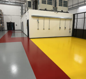 Colourful industrial flooring options: red and yellow